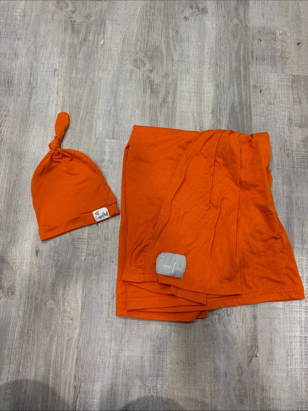Copper pearl, Orange Baby Knot Hat and Swaddle Set, car seat cover